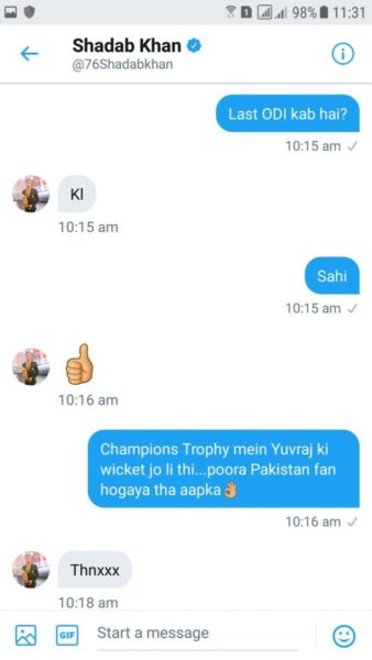 Girl Tweeted Screenshots Of Shadab Khan Flirting With Her. Here's The Truth - RVCJ Media