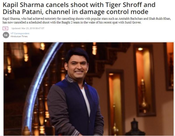 Kapil Cancelled Shoot With Tiger & Disha? Kapil Slammed Media In An Angry Tweet & Revealed Truth - RVCJ Media