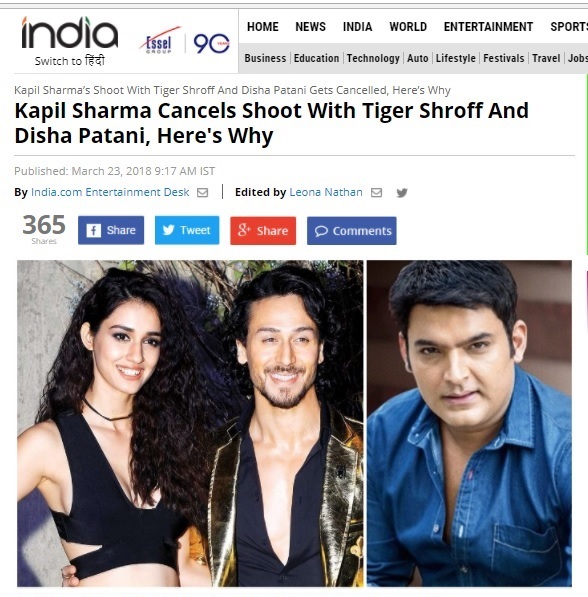 Kapil Cancelled Shoot With Tiger & Disha? Kapil Slammed Media In An Angry Tweet & Revealed Truth - RVCJ Media