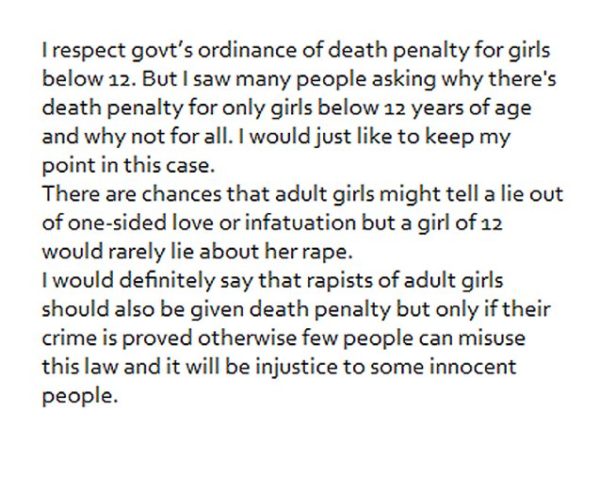 Everyone Is Asking Why Not Death Penalty For All Rapists. This Twitter User Gives A Sensible Answer - RVCJ Media