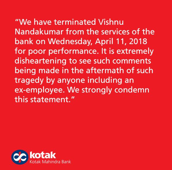 Assistant Manager Of Kotak Bank Passed Derogatory Comment On Asifa Rape Case. Lost His Job - RVCJ Media