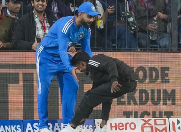 Fan Breaches Security To Meet Virat Kohli, Hugs Him & Touches His Feet Before Getting Arrested - RVCJ Media