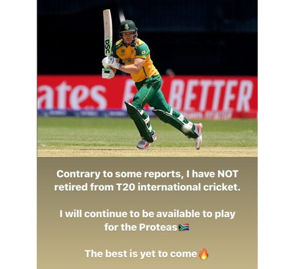 David Miller Quashes Retirement Rumours With Instagram Post, Says “The Best Is Yet To Come” - RVCJ Media